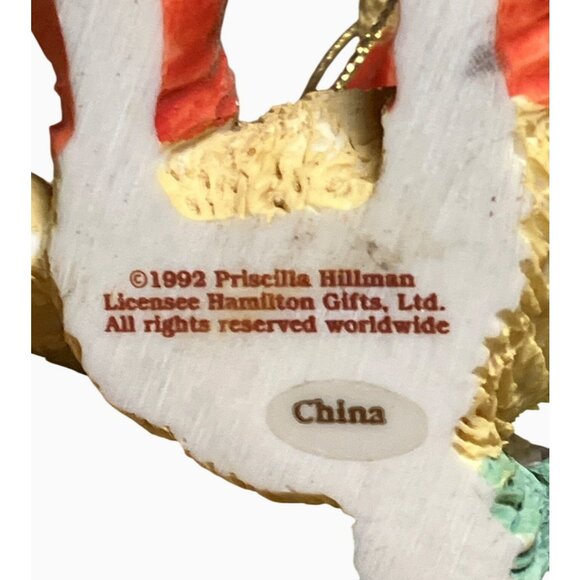 Bear Christmas Ornament Priscilla Hillman 1992 Hamilton Red Hat and Boots - Picture 7 of 8